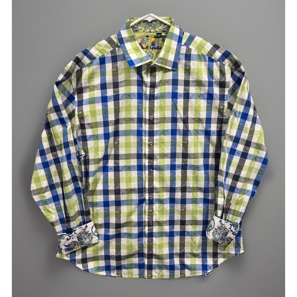 Robert Graham Button Down Mens 2XL Multicolor Striped Flip Cuff Cotton Shirt